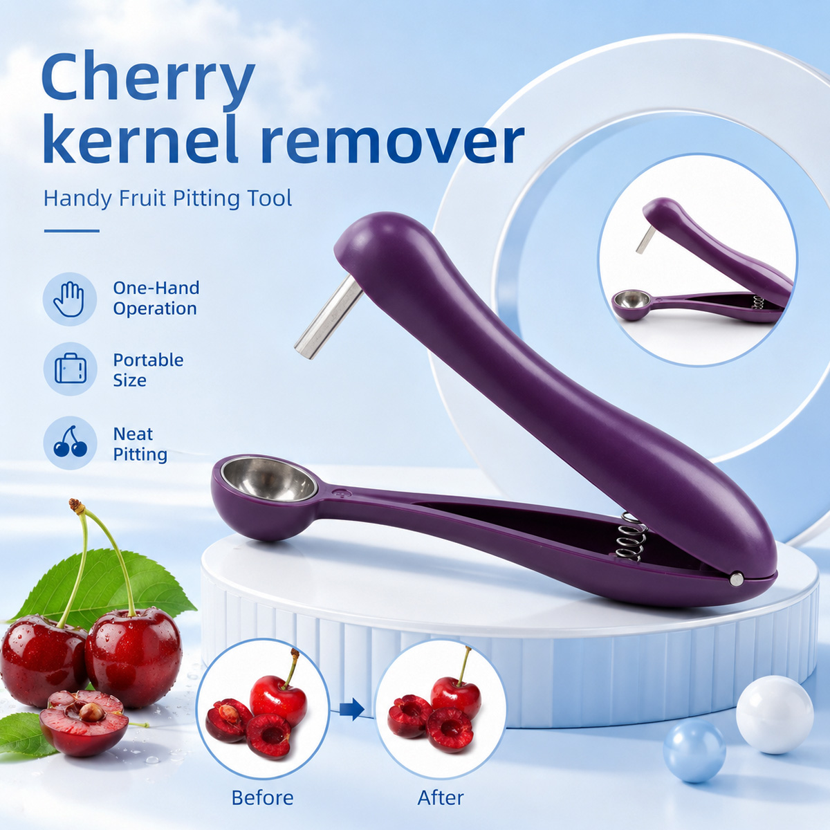 Kitchen Baking Tools - チェリーカーネルリムーバー ハンドヘルドチェリーピッターツールとオリーブピッター 簡単プレスフルーツコアラー シードストーナー 家庭用キッチンベーキング用