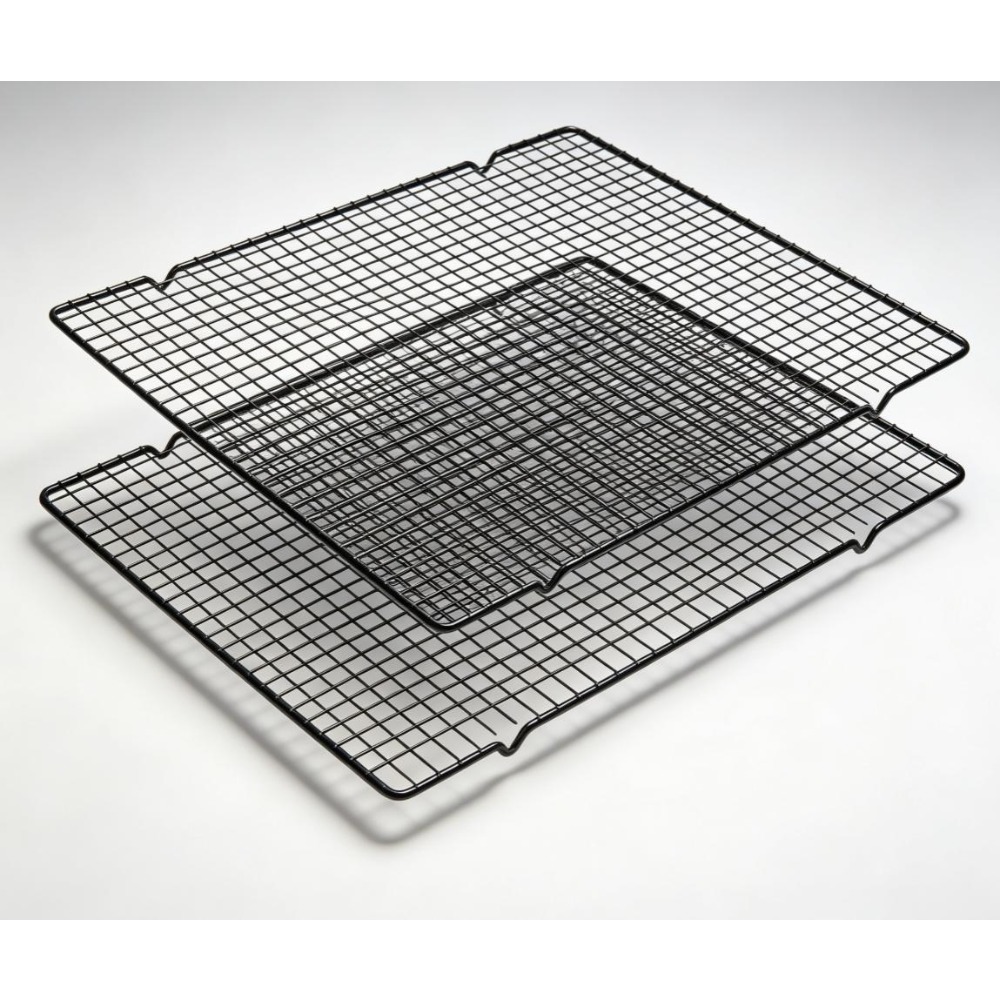Kitchen Baking Rack - 10インチ×16インチ ブラック 長方形冷却ラックセット 2個入り ノンスティック炭素鋼製ベーキングラック ケーキ、クッキー、パン用