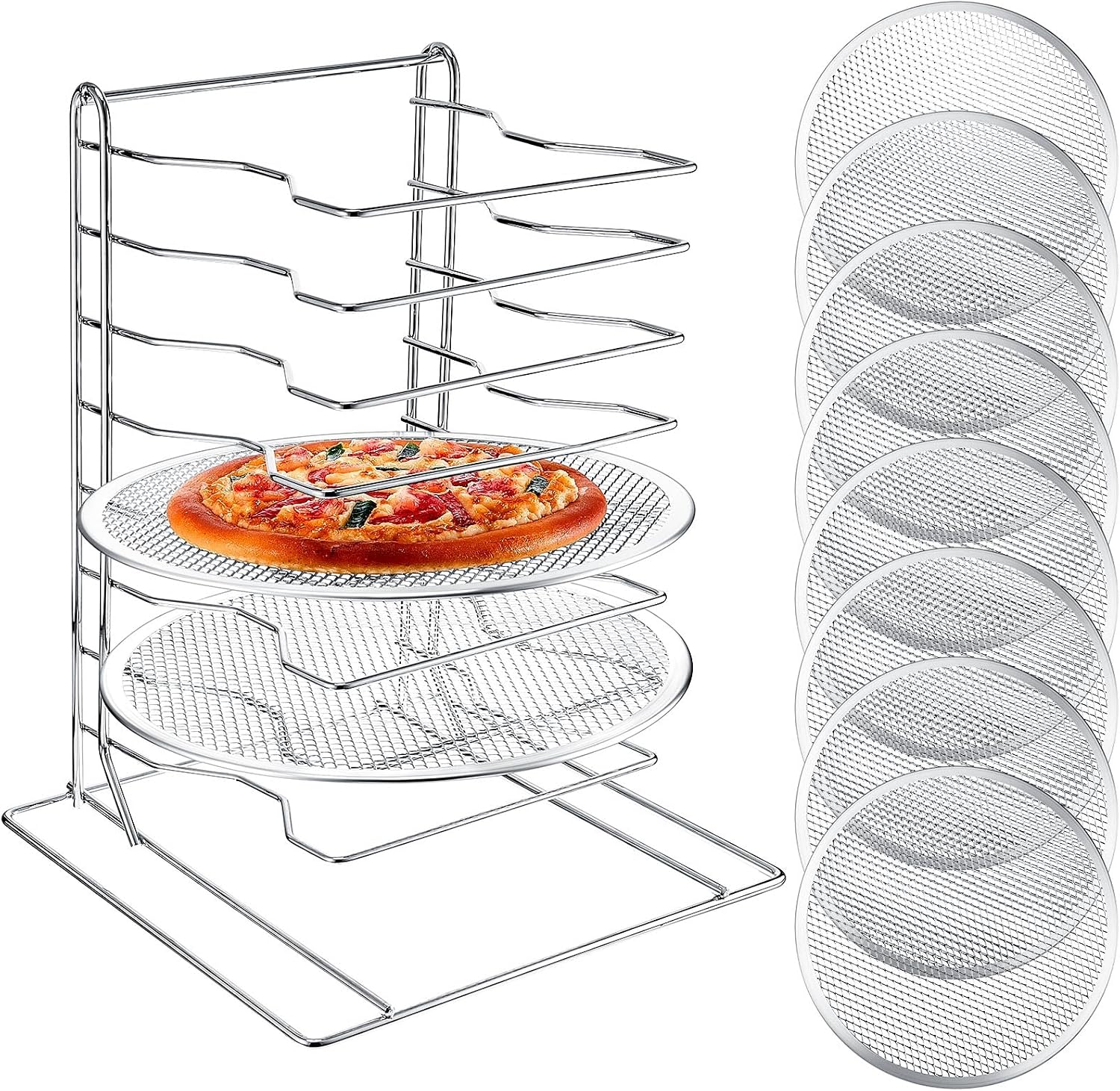 ピザラック 8段スタンド、穴あきアルミ製ベーキングパン8枚付 - Kitchen Baking Rack のレビューと価格