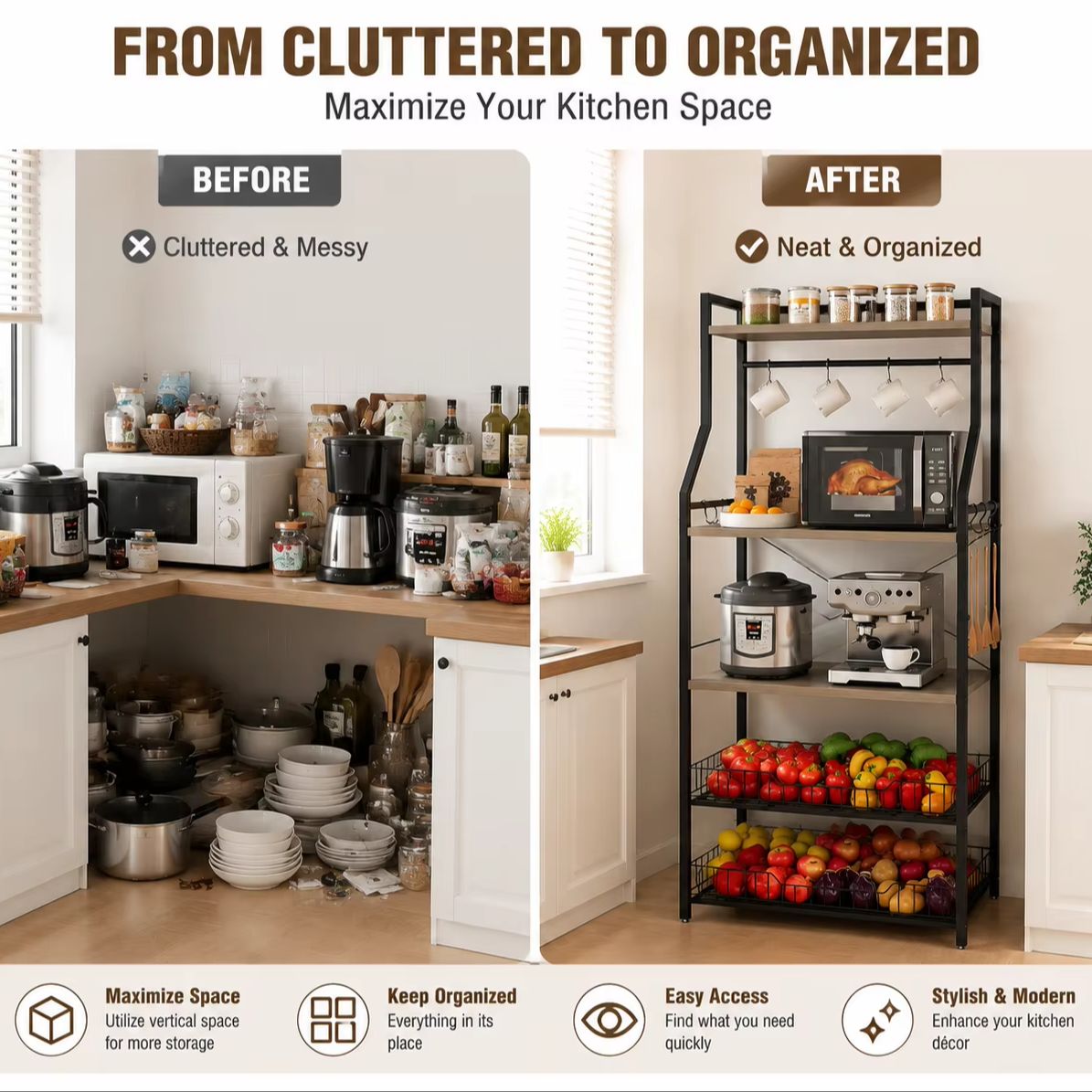 5段キッチンベーカーズラック、電子レンジスタンド付きコーヒー - Kitchen Baker のレビューと価格