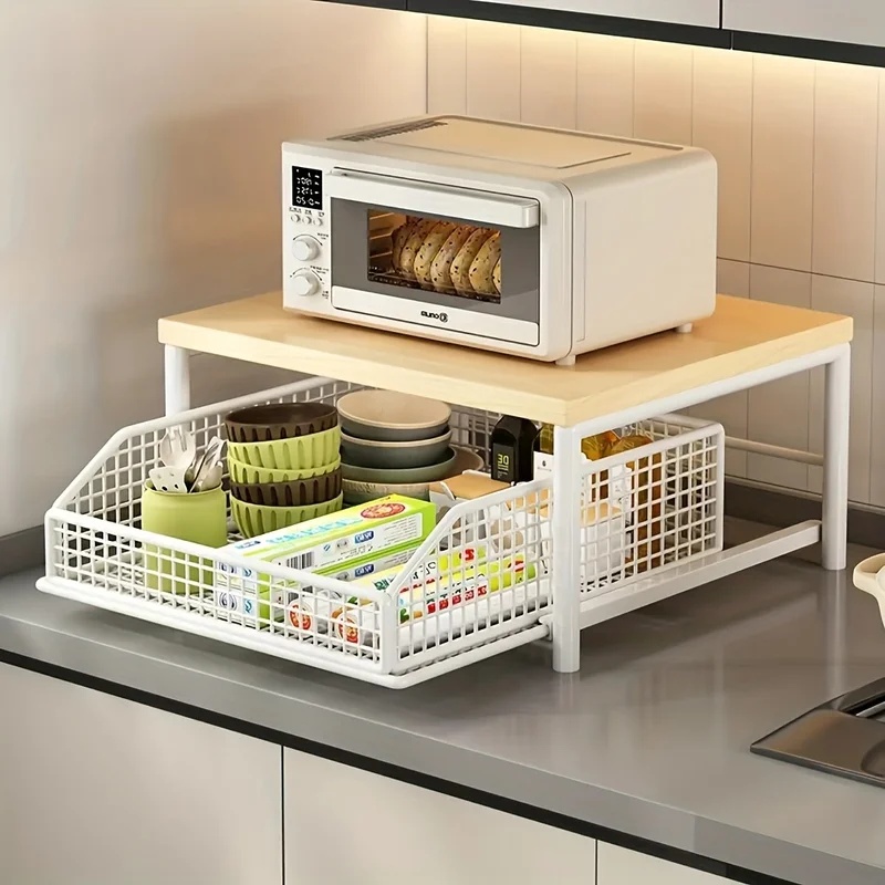 引き出しとベーキングラック付き縦型電子レンジスタンド、多機能 - Kitchen Baking Rack のレビューと価格