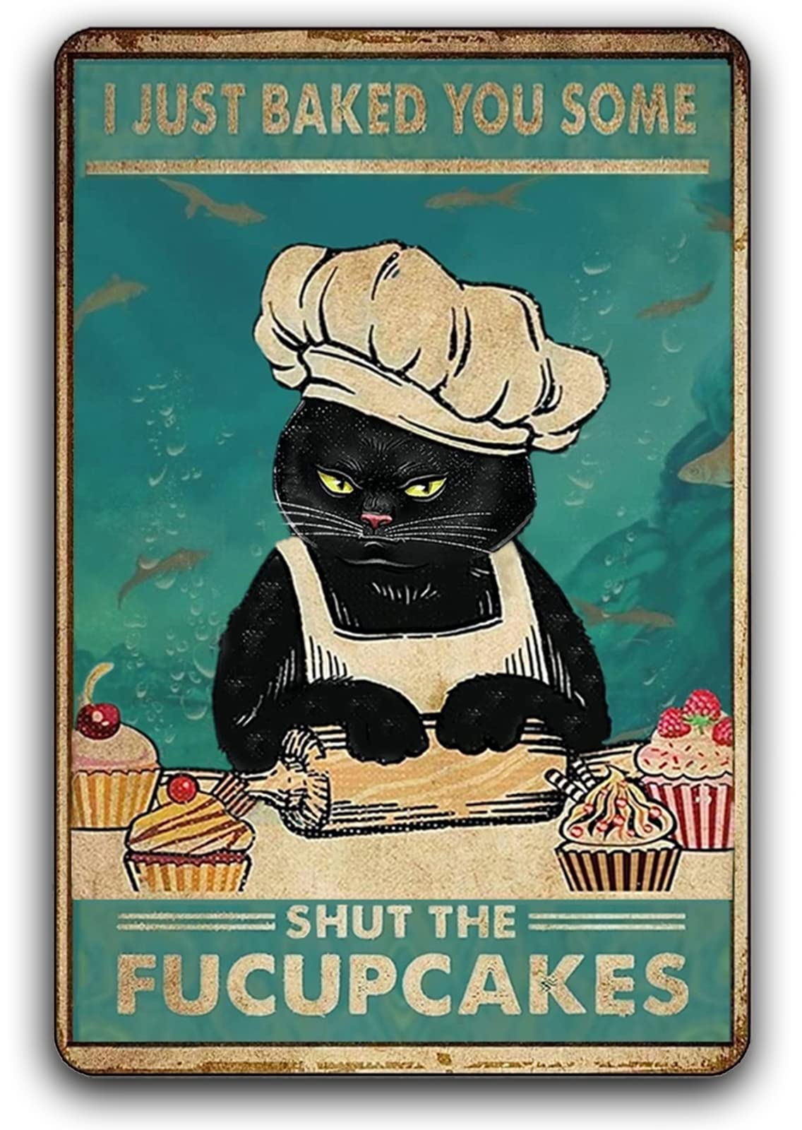 Fmcmly 面白い猫の金属製ティンサイン ヴィンテージキテ - Kitchen Baking Wall Art のレビューと価格