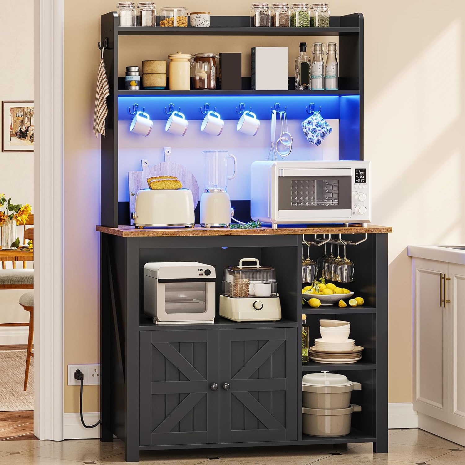 35.4インチのコーヒーバーキャビネット、電源コンセントと収 - Kitchen Baker のレビューと価格