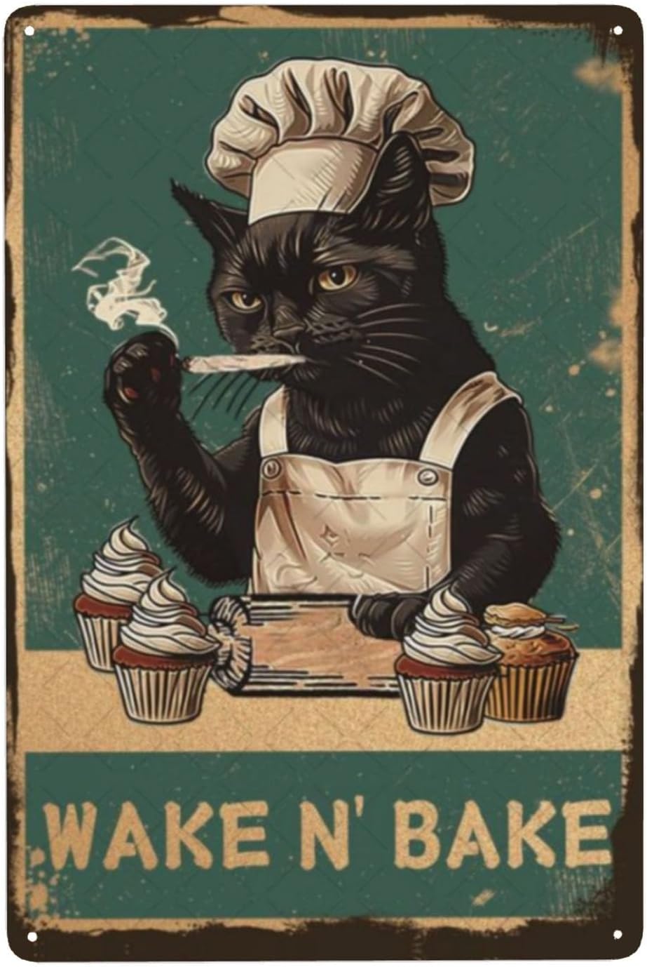 ウェイク・アンド・ベイク メタルサイン 黒猫 ウォールデコレ - Kitchen Baking Wall Art のレビューと価格
